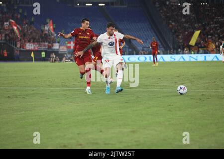 Rom, Latium, Italien. 30. August 2022. Im Stadio Olimpico von Rom, als Roma Monza 3-0 für das Spiel der italienischen Serie A 4. 2022 - 2023 besiegten.in diesem Bild: Andrea Petagna (Kreditbild: © Paolo Pizzi/Pacific Press via ZUMA Press Wire) Stockfoto