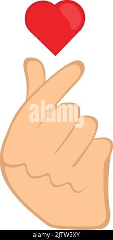 Vektor-Illustration einer Cartoon-Hand, die Finger mit einem Herzen kreuzt. Klassische koreanische Geste oder aus anderen asiatischen Kulturen im Sinne von Liebe Stock Vektor
