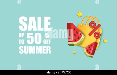 3D Sommerdesign mit Wassermelone. Sommerferien Konzept. Stock Vektor