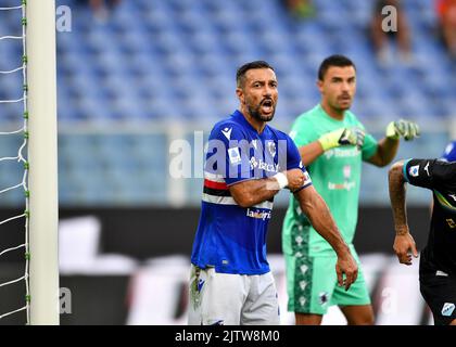 Fabio Quagliarella von UC Sampdoria reagiert während des Spiels der Serie A 2022/23 zwischen UC Sampdoria und SS Lazio im Luigi Ferraris Stadium am 31. August 2022 in Genua, Italien Stockfoto