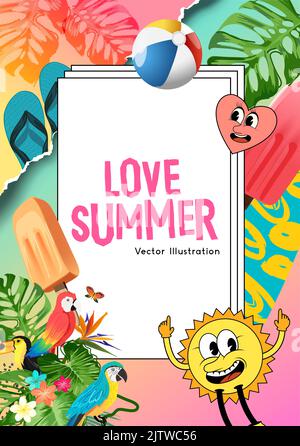 Sommer Collage Urlaub Hintergrund Mash up Layout. vektor-Illustration Stock Vektor