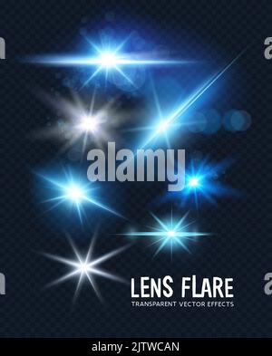 Futuristisches Set aus Lichteffekten für Linsen mit transparentem Licht! Vektordarstellung Stock Vektor