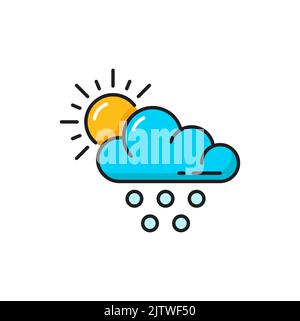 Wetterprognose, Symbol für Wolken-, Regen- und Sonnenfarbe, Vektorsymbol. Tages-Wettervorhersage für regnerisches, trübes, bewölktes Klima mit Wolken-, Sonne- und Regentropfen-Symbol Stock Vektor