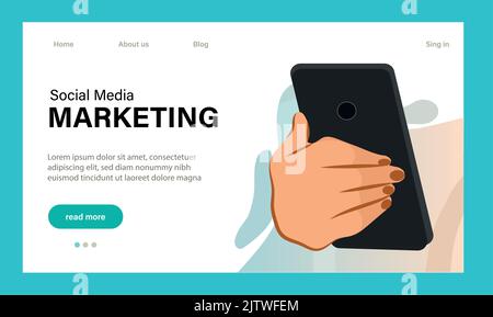 Landing-Page-Vorlage für Social-Media-Marketing. Modernes flaches Design-Konzept für Web-Seiten-Design für Website und mobile Website. Einfach zu bearbeiten und anzupassen. Vektorgrafik Stock Vektor