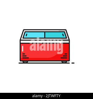 Horizontaler Gefrierkühlschrank im Supermarkt isoliert Farbliniensymbol speichern. Vector moderner Ladenkühlschrank, Industriekühlschrank in Rot und Blau. Kühlschrank Vitrine Glastür für Display im Lebensmittelgeschäft Stock Vektor