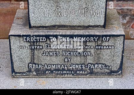 Friedhof in All Saints Church, Bell Lane, Thelwall, Warrington, Cheshire, England, Vereinigtes Königreich, WA4 2SX – James Nicholson Konteradmiral Jones-Parry Stockfoto