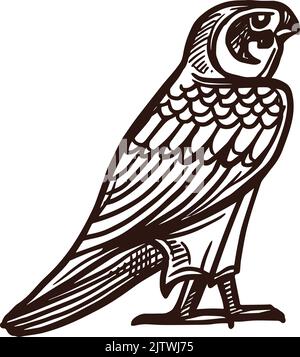 Horus Falken Skizze, alte Ägypten Gottheit und Mythologie Vogel, Vektor-Symbol. Altägyptische heilige Falkenvogelgottheit und Symbol des gottes Ra oder Horus, Mythologie handgezeichnetes Skizzenzeichen Stock Vektor