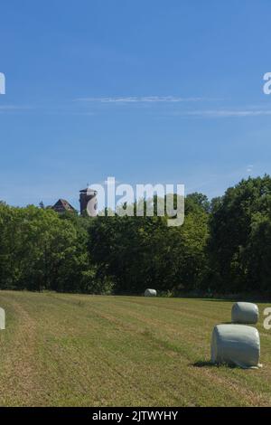 Blick auf das deutsche Dorf Trendelburg mit Schloss Stockfoto