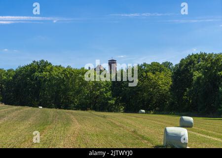 Blick auf das deutsche Dorf Trendelburg mit Schloss Stockfoto