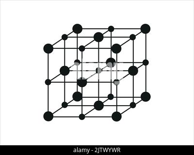 Volumetrisches Kristallgitter. Die Position von Atomen in einem Kristall. Vektorgrafik. Stock Vektor