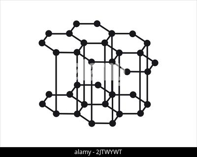 Volumetrisches Kristallgitter aus Graphit. Die Position von Atomen in einem Kristall. Vektorgrafik. Stock Vektor