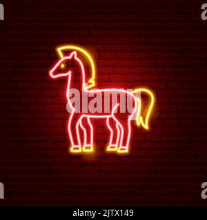Pferd Chinesischen Sternzeichen Neon Stock Vektor