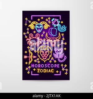 Horoskop Sternzeichen Neon Flyer Stock Vektor