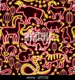 Nahtloses Muster Des Chinesischen Tierkreises Stock Vektor