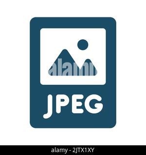Hochwertiges dunkelblaues, flaches jpeg-Dateierweiterungssymbol. Piktogramm, Symbolsatz, Illustration. Nützlich für Websites, Banner, Grußkarten, Apps und soziale Netzwerke Stockfoto