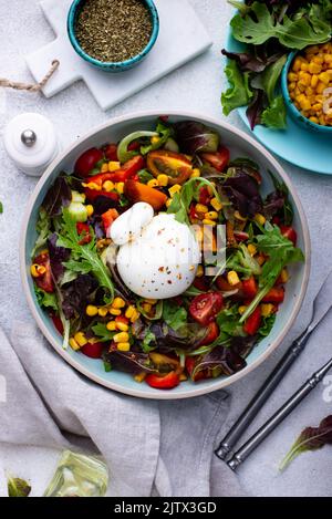 Burrata-Käse mit Gemüsesalat Stockfoto