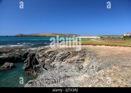 Chair Cove in der Nähe von Constantine Bay in Cornwall, Großbritannien. Stockfoto