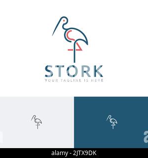 Elegantes Logo Im Monoline-Stil Mit Storch Bird Tier Stock Vektor