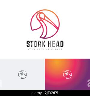 Stork Head Circle Bird Animal Line Logo Stock Vektor