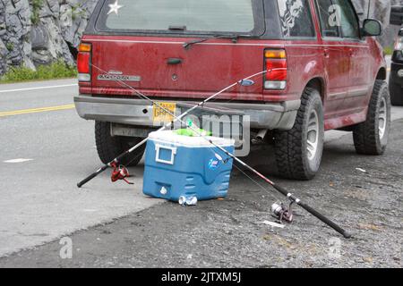 In Valdez, Alaska, fischen Anwohner nach Lachs Stockfoto