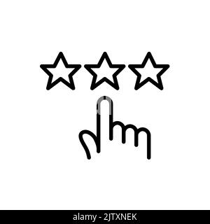 Benutzer gibt Überprüfung ab. Tippen Sie mit dem Finger auf die Sterne. Pixel-perfektes, bearbeitbares Strichsymbol Stock Vektor