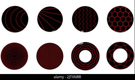 Streifen geometrische rote Farbe Design Vektor-Illustration. Satz von verschiedenen Kreis Geometrie Designs, für die Gestaltung von kreativen, roten Konturen, Linien und s Stock Vektor