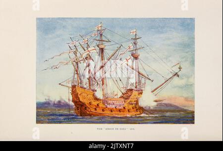 HMS THE GRACE DE DIEU, 1515 Henry Grace à Dieu ('Henry, Thanks Be To God'), auch bekannt als Great Harry, war im 16.. Jahrhundert eine englische Karacke oder ein 'großes Schiff' der Königsflotte, Und in ihrer Zeit das größte Kriegsschiff der Welt aus Bildern von William Lionel Wyllie in dem Buch "die britische Kampfflotte; seine Entstehung und Wachstum im Laufe der Jahrhunderte bis in die Gegenwart" Stockfoto