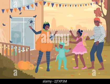 Familienmitglieder in Kostümen flache Farbe Vektor Illustration Stock Vektor