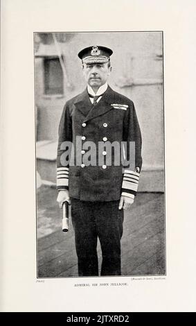 Admiral der Flotte John Rushworth Jellicoe, 1. Earl Jellicoe, GCB, OM, GCVO, DL (5. Dezember 1859 – 20. November 1935) war Offizier der Royal Navy. Er kämpfte im anglo-ägyptischen Krieg und der Boxer Rebellion und kommandierte die große Flotte bei der Schlacht von Jütland im Mai 1916 während des Ersten Weltkriegs. Aus dem Buch "die britische Kampfflotte: Seine Gründung und Wachstum im Laufe der Jahrhunderte bis in die Gegenwart ' Band 2 von Jane, Fred T., 1865-1916 Veröffentlichungsdatum 1915 Stockfoto