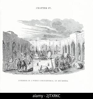 Innenraum eines öffentlichen Caravanserai, bei Ain Koura (graviert von White) aus dem Buch "Reisen in Mesopotamien. Inklusive einer Reise von Aleppo, über den Pyrat nach Orfah [Urfa], (die Ur der Chaldäer) durch die Ebenen der Turkomaner, " von Buckingham, James Silk, 1786-1855 Band 2 Erscheinungsdatum 1827 Herausgeber London, H. Colburn Stockfoto