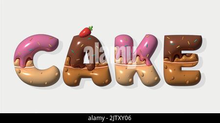 Die Inschrift KUCHEN in Form eines frischen süßen Kuchen auf weißem Hintergrund - Vektor-Illustration Stock Vektor
