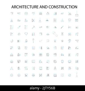 Architektur und Konstruktion Ikonen, Schilder, Umrisssymbole, Konzept lineare Illustration Linie Sammlung Stock Vektor