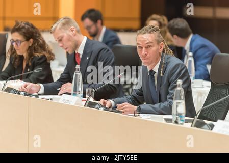 Prag, Tschechische Republik. 02. September 2022. Das tschechische Münster für Regionalentwicklung Ivan Bartos beim informellen Treffen der für die Kohäsionspolitik zuständigen Minister der Europäischen Union. Das Hauptthema des Treffens war eine allgemeine Debatte über die Kohäsionspolitik und ihre Rolle in der aktuellen Energiekrise, dem Krieg in der Ukraine und der Pandemiekrise. Kredit: SOPA Images Limited/Alamy Live Nachrichten Stockfoto