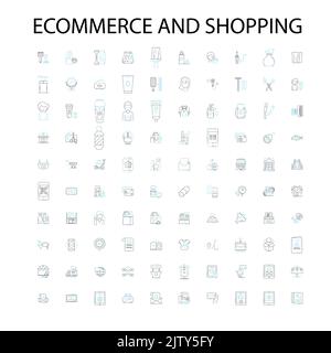 ecommerce und Shopping-Symbole, Schilder, Umrisssymbole, Konzept lineare Illustration Linie Sammlung Stock Vektor