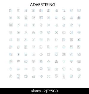 Werbung Symbole, Schilder, Umrisssymbole, Konzept lineare Illustration Linie Sammlung Stock Vektor