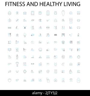 Fitness und gesundes Leben Symbole, Schilder, Umrisssymbole, Konzept lineare Illustration Linie Sammlung Stock Vektor