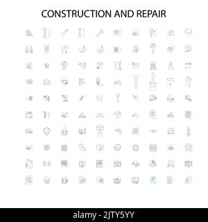 Bau- und Reparatur-Symbole, Schilder, Umrisssymbole, Konzept lineare Illustration Linie Sammlung Stock Vektor