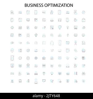 Symbole für die Geschäftsoptimierung, Schilder, Umrisssymbole, lineare Illustrationen zur Liniensammlung des Konzepts Stock Vektor