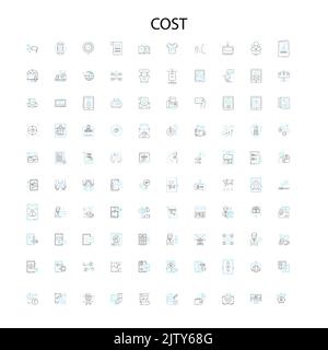 Kostensymbole, Schilder, Umrisssymbole, Konzept lineare Illustration Liniensammlung Stock Vektor