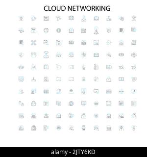 Cloud-Networking-Symbole, Schilder, Umrisssymbole, Konzept lineare Illustration Linie Sammlung Stock Vektor