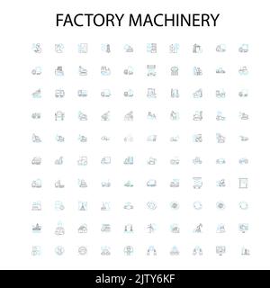 Fabrikmaschinen Symbole, Schilder, Umrisssymbole, Konzept lineare Illustration Linie Sammlung Stock Vektor