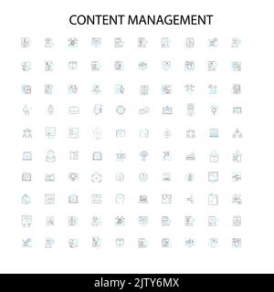 Content-Management-Symbole, Schilder, Umrisssymbole, lineare Bilderlinien-Sammlung Stock Vektor