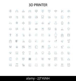 3D Drucker Symbole, Schilder, Umrisssymbole, Konzept lineare Illustration Linie Sammlung Stock Vektor