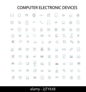 Computer elektronische Geräte Symbole, Schilder, Umrisssymbole, Konzept lineare Illustration Linie Sammlung Stock Vektor