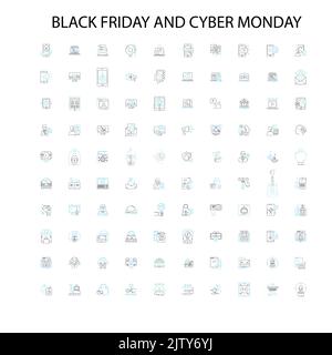 Black friday und Cyber monday Symbole, Schilder, skizzieren Symbole, Konzept lineare Illustration Linie Sammlung Stock Vektor