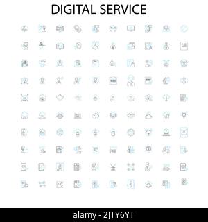 Digitale Service-Symbole, Schilder, Umrisssymbole, Konzept lineare Illustration Linie Sammlung Stock Vektor