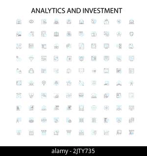 analyse- und Investitionssymbole, Schilder, Umrisssymbole, Konzept lineare Illustration Liniensammlung Stock Vektor