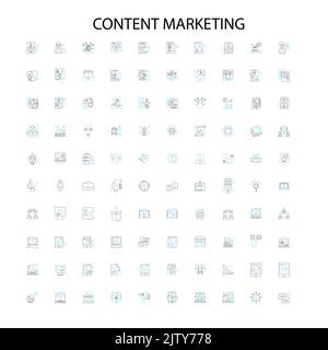 Content-Marketing-Symbole, Schilder, Umrisssymbole, Konzept lineare Illustration Linie Sammlung Stock Vektor