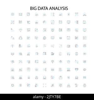 Symbole für die Big-Data-Analyse, Schilder, Umrisssymbole, Erfassung linearer Illustrationslinien Stock Vektor