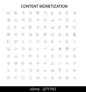 Content Monetarisierung Symbole, Schilder, Umrisssymbole, Konzept lineare Illustration Linie Sammlung Stock Vektor